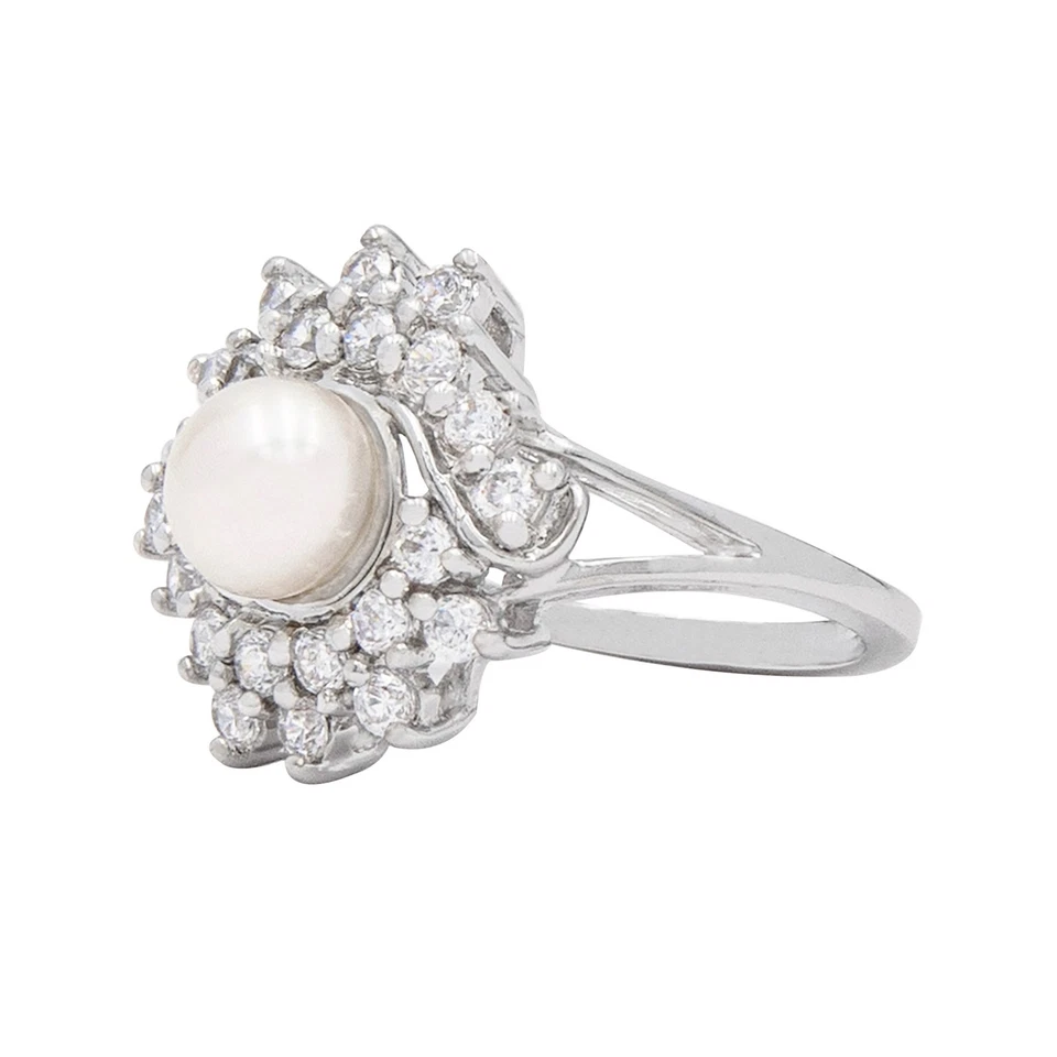 Anillo enchapado en platino Gold Coast Pearl circonita cúbica Sunburst, talla 8 Foto 3 de 4