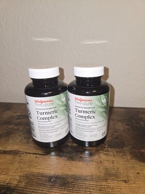 LOT (2) WALGREENS FREE+PURE  ENHANCED ABSORPTION TUMERIC COMPLEX, EXP 04/28