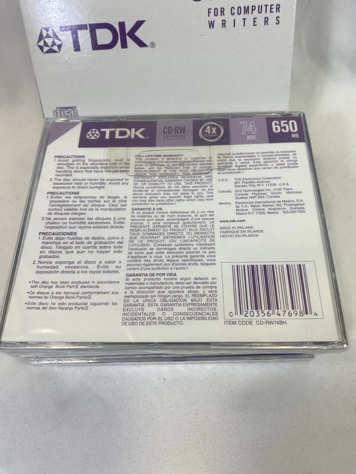 TDK CD-RW 650mb “For Computer Writers” 74 Minutes 4X 5 Count Box - New - Image 3 of 4