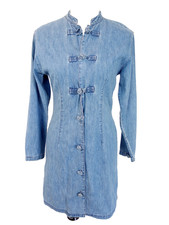 VTG 90s Guess Jeans Blue Denim Mini Dress SMALL Button Front Long Sleeve