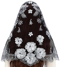 Catholic Chapel Mantilla Veil Floral Embroidery Spanish Lace Scarf Church Mass V