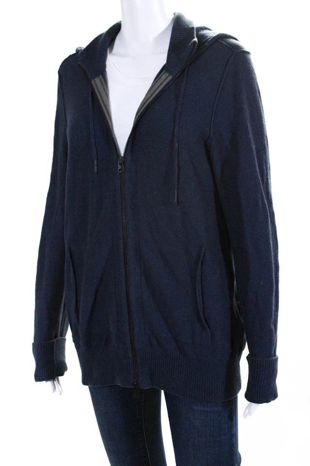 Converse Mujer Mezcla de Algodón Cuello Alto Manga Larga Cremallera Sudadera con Capucha Azul Talla M Foto 2 de 4