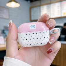 Cute Girls Polka Dot Case For Apple AirPods Case 1 2 3 4 Pro 2 3 w/Keychain Ring