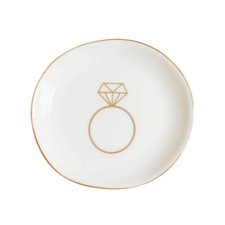 Sweet Water Decor Ring Jewelry Dish Tray  Great for Her 4", Cream and Gold