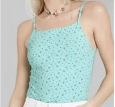 Wild Fable Spaghetti Strap Bodysuit in Aqua Blue Floral Medium