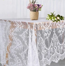 White Lace Tablecloth 60 × 120 Inch for Rustic Boho Wedding Bridal Shower Party 