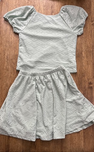 Tahari Girl Outfit Set Skirt Top Eyelets 10 Lime Green Elastic Spandex - Picture 7 of 12