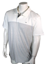 New CALVIN KLEIN Men's M White / Gray / Stitched CK Logo 100 Cotton Polo Shirt
