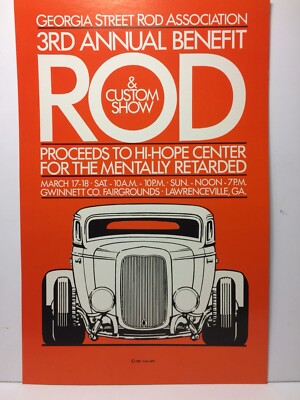 1984 3rd Annual Benefit Rod & Custom Show Placard Display Lawrenceville GA