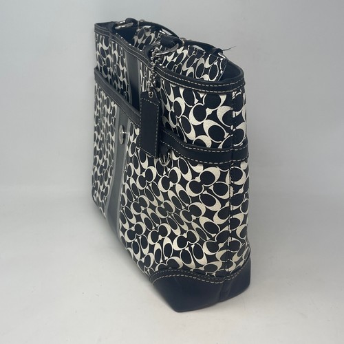 Vintage Coach Tote Shoulder Bag Black White Chelsea Heritage Signature Logo C - Picture 7 of 24