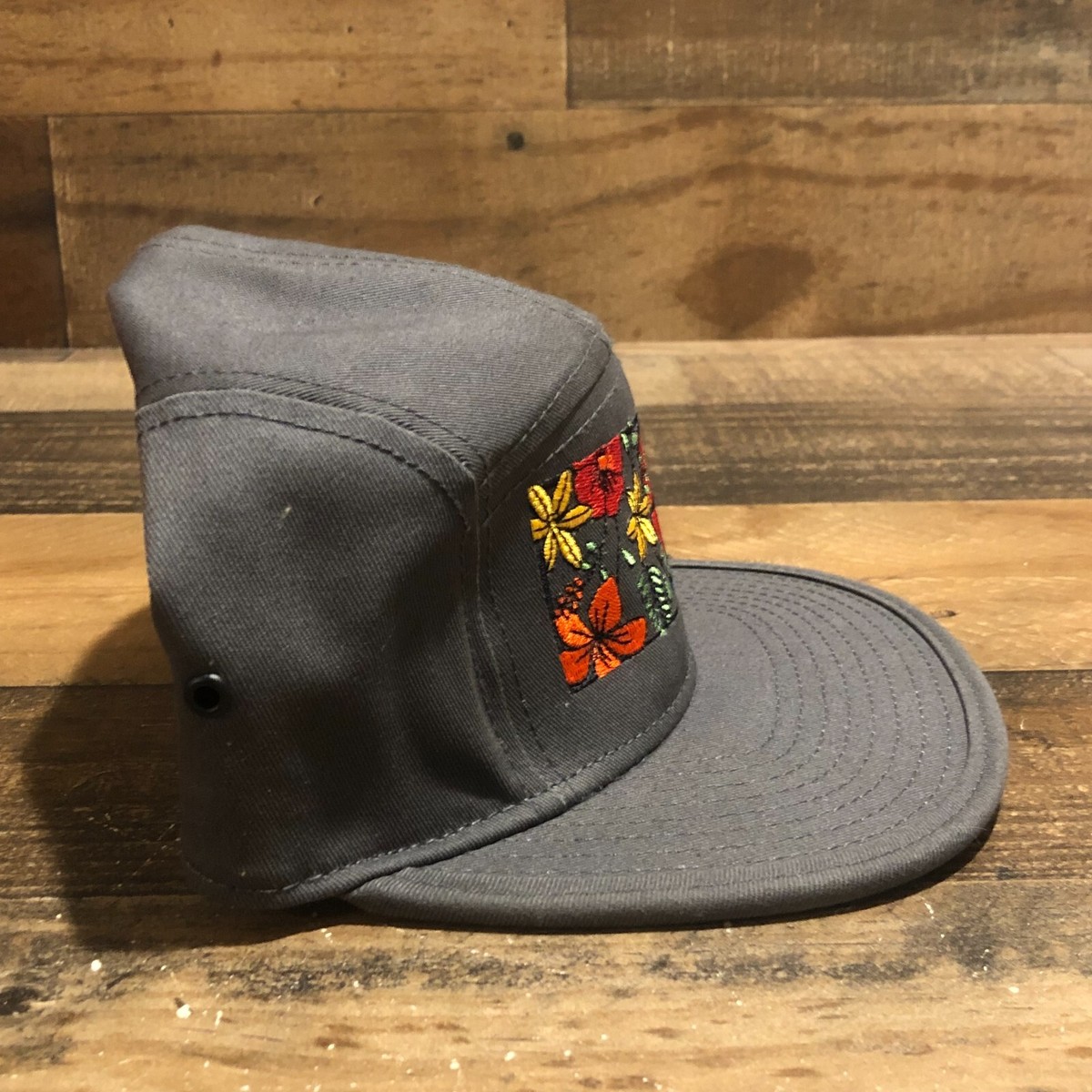 Flowers Hat Strapback Cap Womens Gray Pillbox Military Style