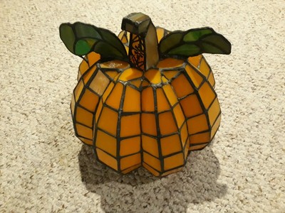 Stained Glass Pumpkin Table Lamp Halloween Thanksgiving 9" Tall Night