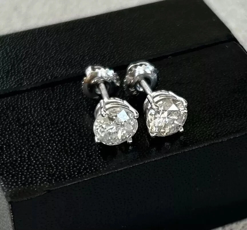 Aretes de diamantes de corte redondo de 1,58 quilates de oro blanco de 14 quilates naturales nuevos Foto 4 de 4