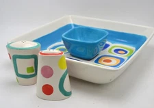 Inside Out by The Cellar Chip & Dip Tray + Salt & Pepper Set Groovy Retro Design