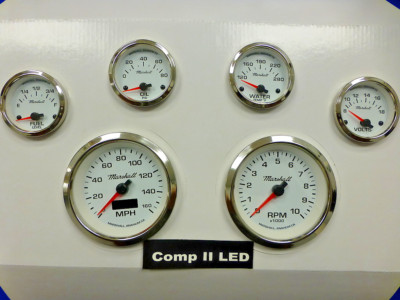 Marshall 6 Gauge Set Comp 2 LED Electric Speedo White Dial SS Bezel Sport Comp