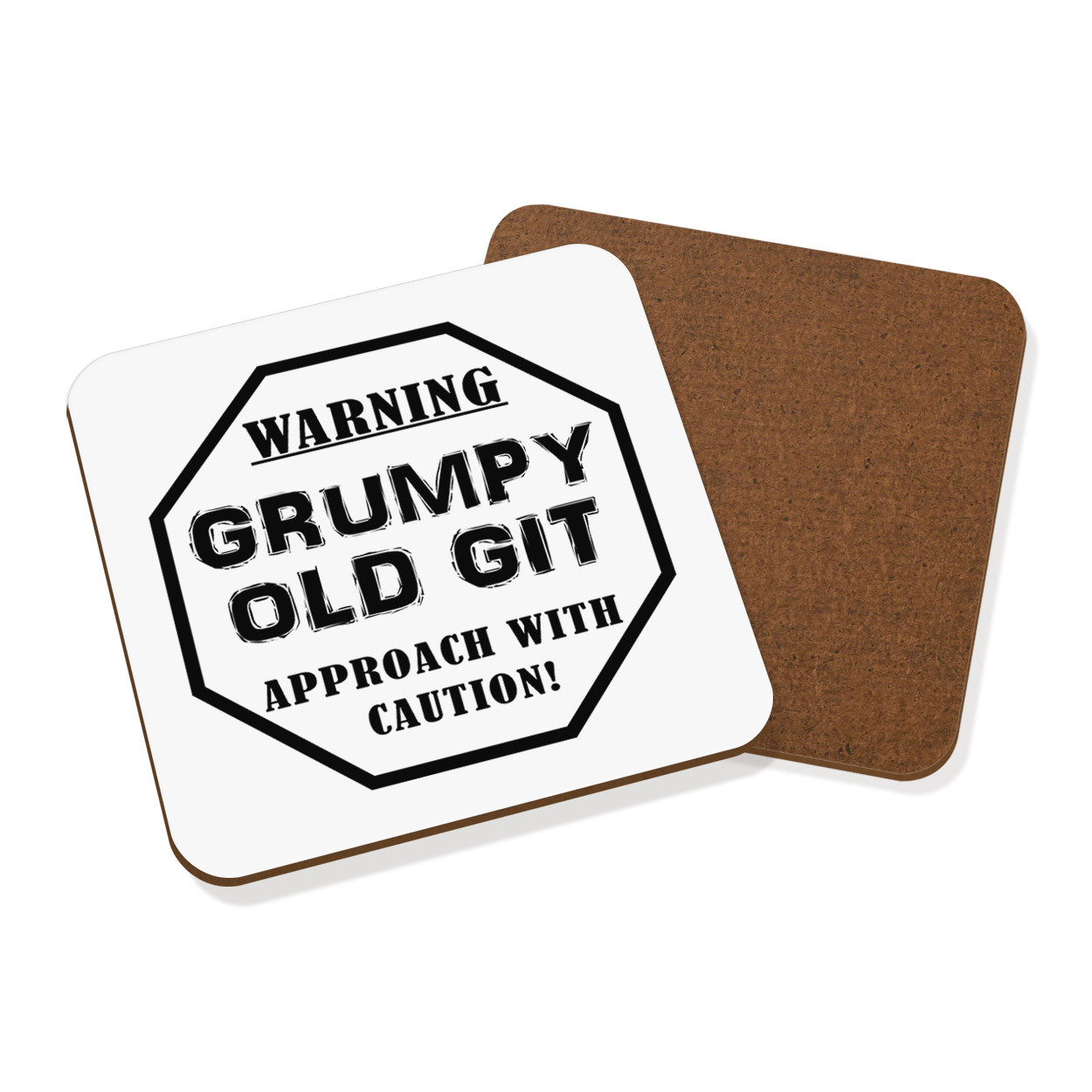 Warning Grumpy Old Git Caution Coaster Drinks Mat - Funny Dad Fathers Day