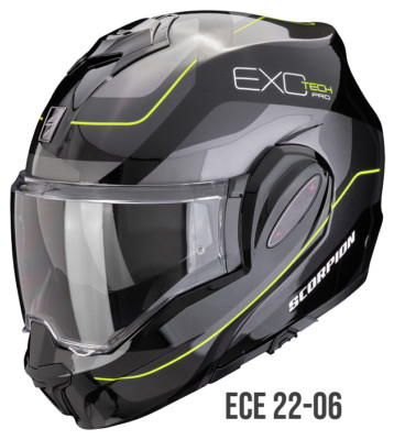 Helm Modular Motorrad Scorpion EXO TECH EVO PRO Schaltet Yellow Flip Back Helmet