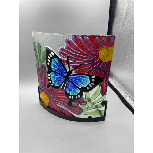 Butterfly Art GLass Votive Candle Holder 9.5 x 10" Multicolor - Picture 6 of 6