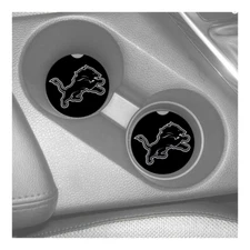 DETROIT LIONS BLACK AND SILVER CUSTOM RUBBER CAR COASTERS SET (2) NFL