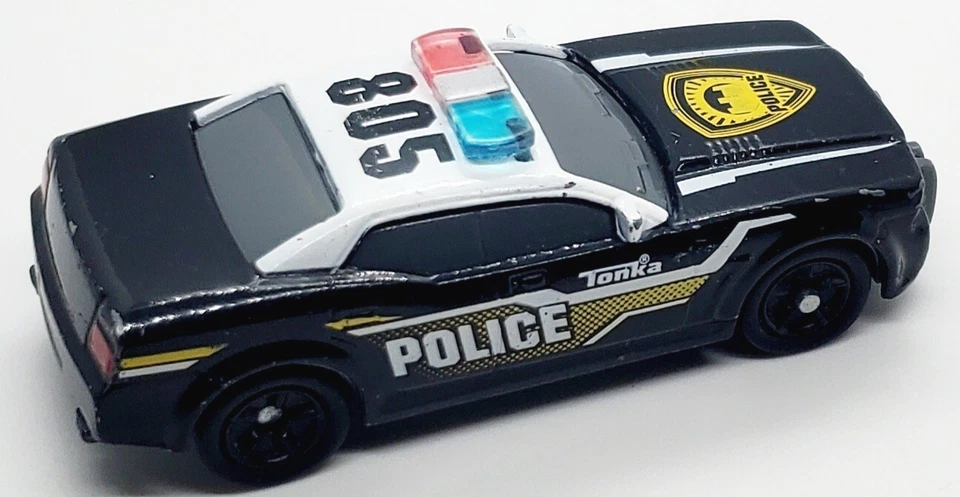 2013 TONKA FUNRISE #805 BLACK 1:55 DIECAST 3 1/2" POLICE CAR W/ WHITE & YELLOW  - Image 4 of 4