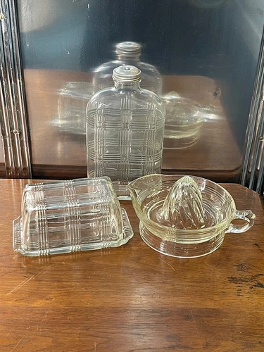 Vintage Hazel Atlas Depression Glass Criss Cross Bottle | Juicer | Butter