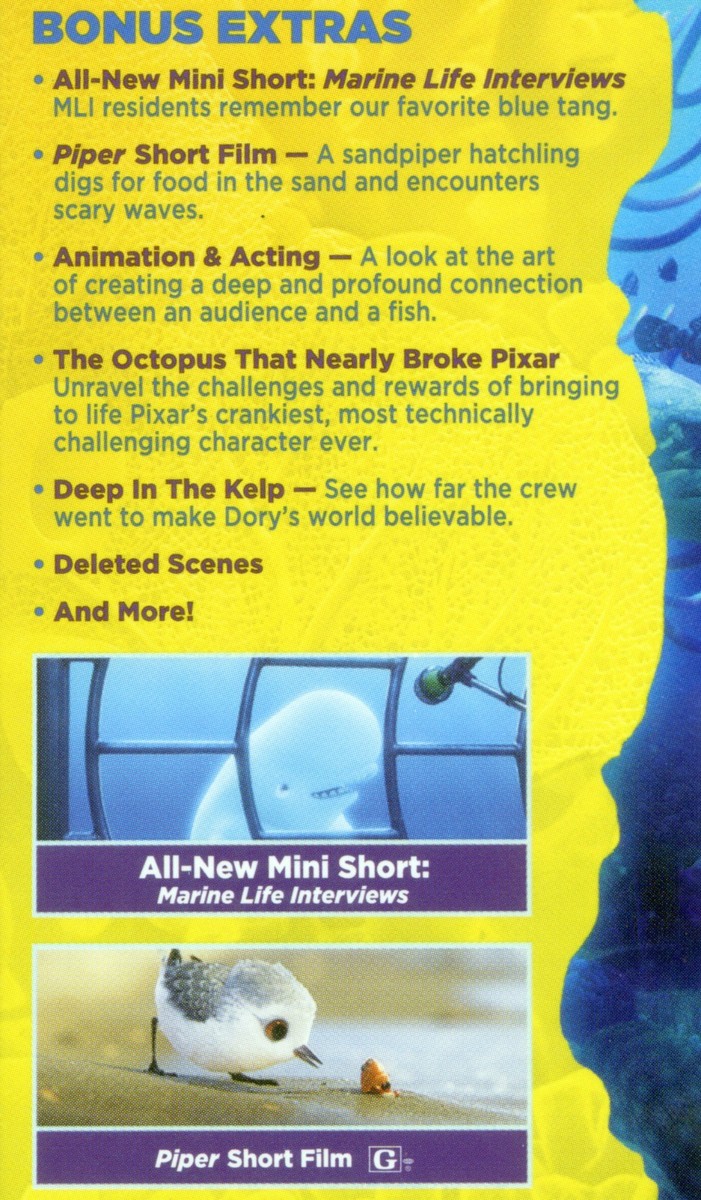 Finding Dory 2016 PG Disney Pixar Movie, 2 New Blu-Ray + Download.