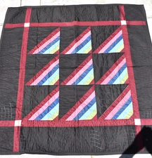 Vintage Hand Sewn Amish Roman Stripes Multi Color Baby Child Lap Blanket Quilt