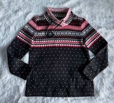 Talbots Fair Isle Sweater Women  s Small Black Pockets Long Sleeve