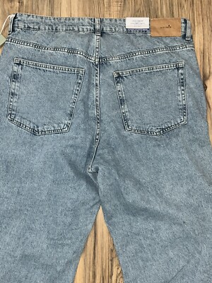 NEW High Waist Denim Blue Jeans H&M Womens Size 16 Distressed 38 In Waist Light