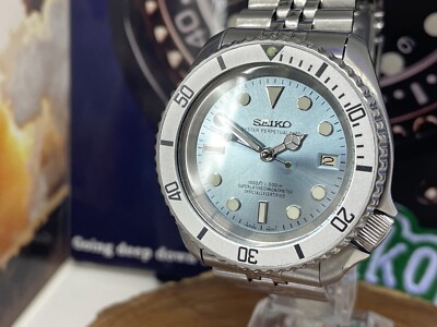 Seiko Blue Aqua Dial Modded Vintage Diver Watch 7002-7001 Refurbished Jubilee
