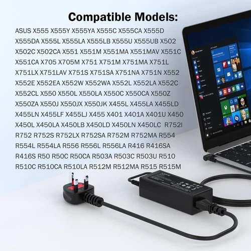 45W Charger for Asus X401 X550L X551C X551M X705M X552L X555L X751L X751N F551C - Picture 2 of 4