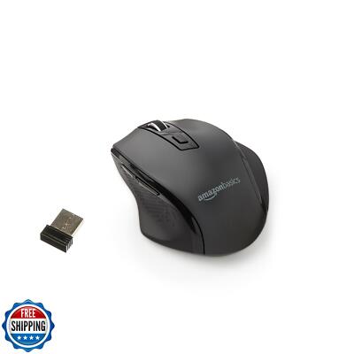 Amazon Basics Computer Mouse Wireless, Ergonomic, 2.4 GHz Optical, DPI Adjust
