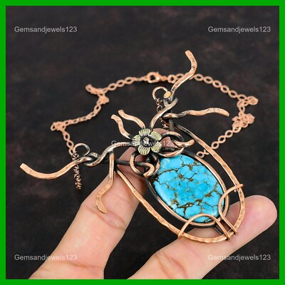 Copper Tibetan Turquoise Gemstone Wire Wrapped Flower Chain New Necklace Jewelry