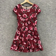 Divided Dress Women 6 Red Floral Sheath Short Round Neck Short Sleeve Casual