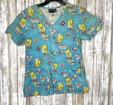 LOONEY TUNES Tweety Bird Design Uniform Scrub Top Size XS