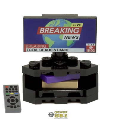 Corner TV Television with Printed Tile & Remote | All parts LEGO