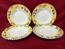 Pier 1 Palermo Set Of 4 Rimmed Soup Bowls 8 3/4" Italy