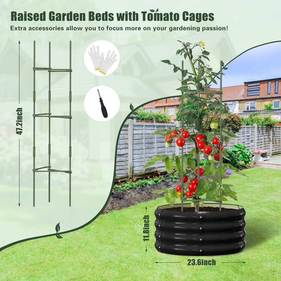SLSY 3 Pcs 24x24x12in Galvanized Raised Garden Bed &Tomato Cages Planting Plants - Image 2 of 4
