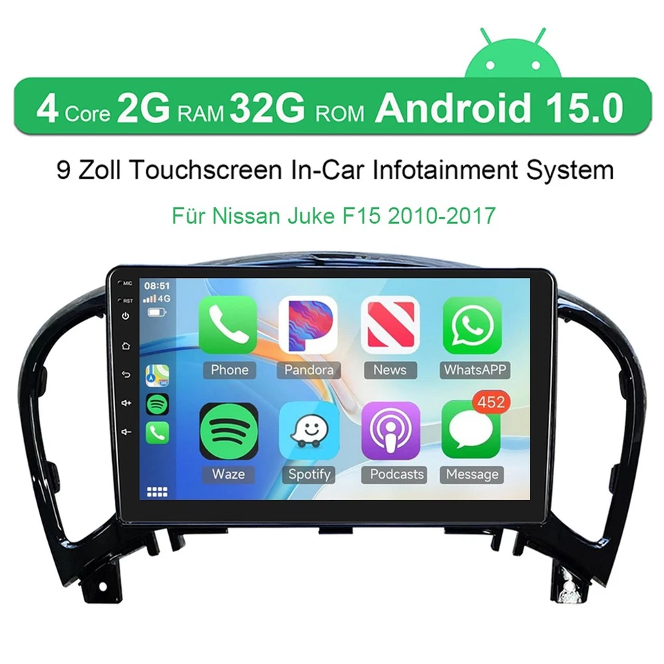 KAM+ Carplay Autoradio Für Nissan Juke F15 2010-2017 Android 15 GPS Navi 2+32GB - Bild 2 von 4