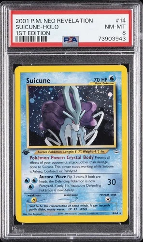 2001 POKEMON NEO REVELATION 1ST EDITION #14 SUICUNE-HOLO PSA 8