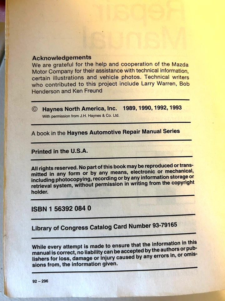 Manual de reparación automotriz Haynes Publications #61030 camionetas Mazda 1972-1993 Foto 3 de 4