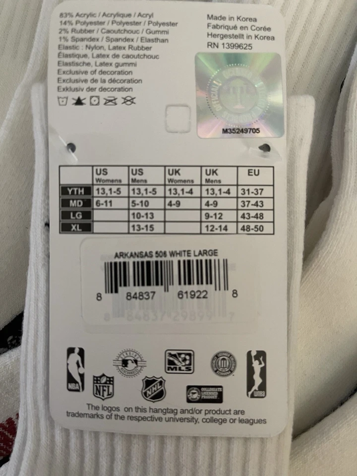 Cantidad 6 calcetines Arkansas Razorbacks con logotipo NCAA FBF para pies desnudos LG grandes Foto 3 de 4