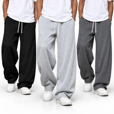 Men's Cotton Sweatpants Straight Leg Drawstring Casual Lounge Pants Pockets