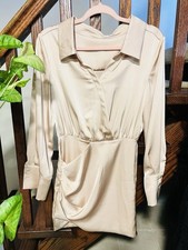 Chic Nude Acetate Shirt Dress – Elegant, Feminine & Office-Ready