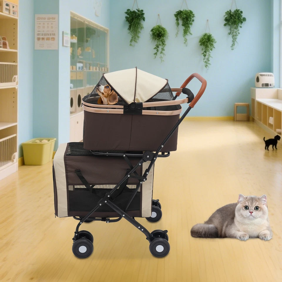 4-wheel Foldable Pet Stroller Adjustable Dog & Cat Stroller For Small&medium Dog - Image 3 of 4