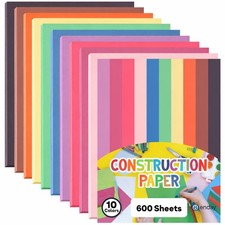 Construction Paper Assorted Colors, 600 Sheets 10 Bright Colors, 9  x12  Bulk C