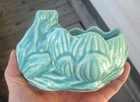 Vintage Green McCoy Art Pottery Frog Lotus Leaf Planter-L@@K!