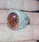 Vintage Viking Ring Sword on Sides Orange stone Size 6.5 Costume Jewelry Mens