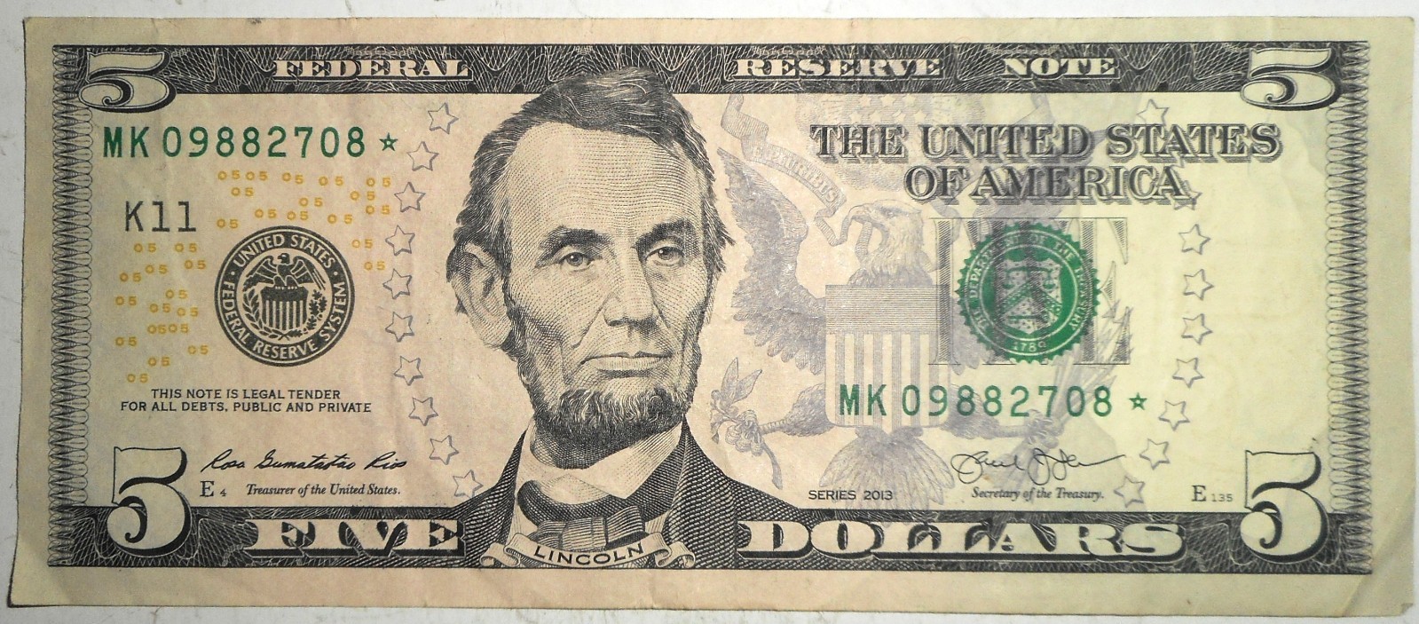 2013 FRN, DALLAS, $5 Star Note 320K Short Run 4, 13 YO Rarity, SHIPS FREE