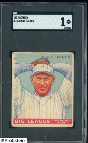 1933 Goudey #73 Jess Jesse Haines SGC 1 PR